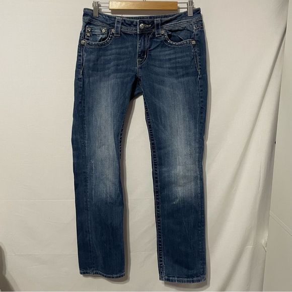 29 X 31 Miss Me Wings Embellished Straight Blue Jeans - Picture 2 of 14